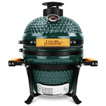 Upgraded 13 inch Ceramic Kamado Grill with Waterproof Air Vent Cap | Portable Tabletop Charcoal BBQ Grill Smoker for Outdoor Cooking, Patio, Camping | Green
