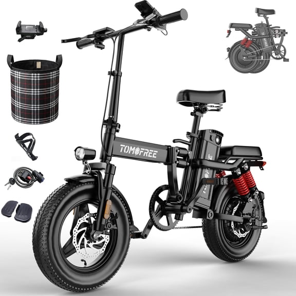 Upgraded 14" Folding Electric Bike for Adult, Peak 750W Max 25MPH 75 Miles Electric Bicycle, 48V 22.5Ah Removable Battery, PAS Control, E-Bike for Adults Teens, Full Suspension