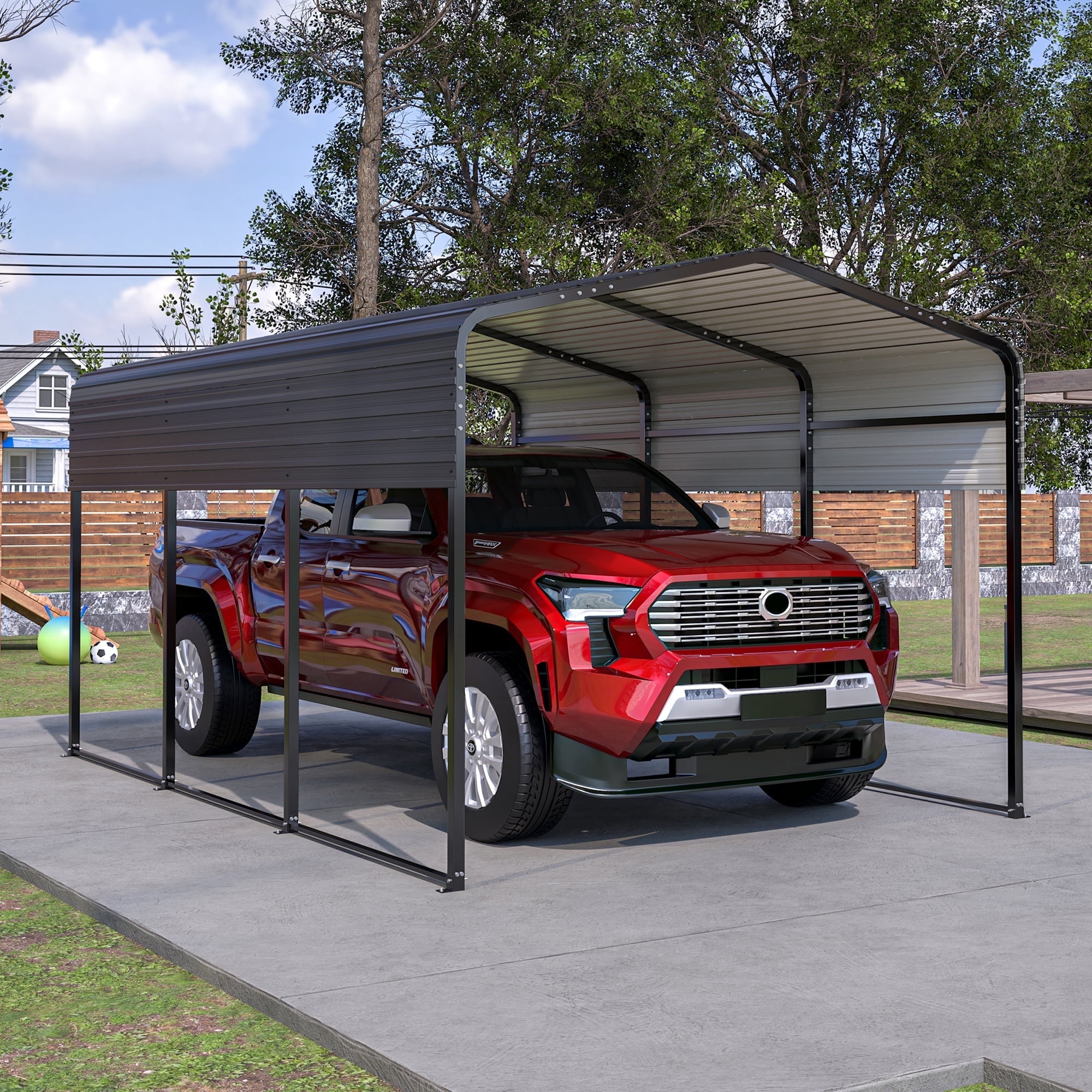 Upgraded 15x10 FT Heavy Duty Metal Carport with Enhanced Base, Extra Thick Galvanized Steel Frame, All-Weather Oversized Outdoor Car Shelter for Cars, Boats, and Tractors