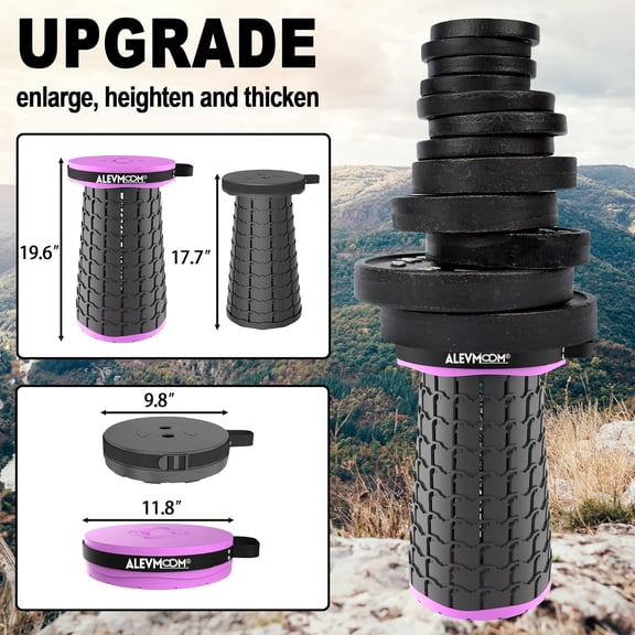Upgraded 19.7" XXL Collapsible Stool with Cushion, Portable Telescoping Stool Capacity 1000lbs Heavy Duty Retractable Folding Chair for Adults for Camping Fishing Hiking BBQ