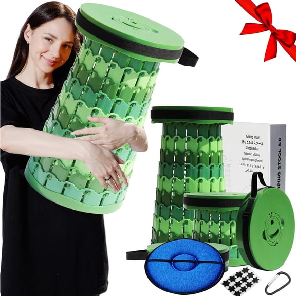 Upgraded 19.7"portable Collapsible Folding Stool With Cushion Retractable Telescoping Foldable For Adults Heavy Duty Camping Sturdy Max Load Capacity 1000lbs Outdoor Fishing Hiking Bbq