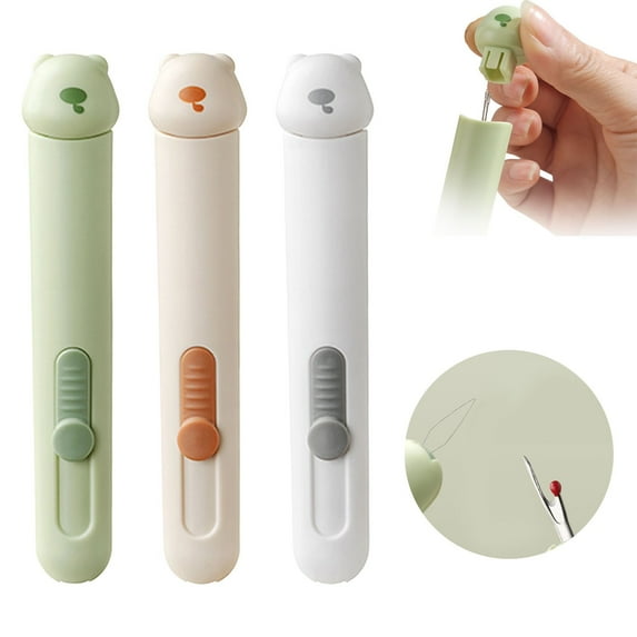 Upgraded 2 in 1 Automatic Needle Threaders Seam Ripper, Quilting Supplies Sewing Kit, Quick Sewing Machine Loop Needle Threaders (3PCS-Green/Cream/White)
