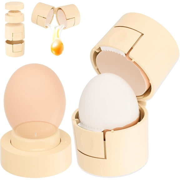 Upgraded 2 in 1 Egg Shell Opener, Hard Boiled Egg Peeler Cracker with Piercer, Cute Egg Separator for Raw Eggs, Home Kitchen Gadgets Tool, 1 Pack (Beige)