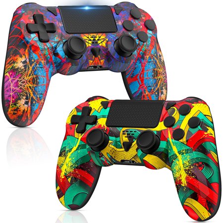 Upgraded 2 Pack Wireless Controller Replacement for P4, Compatible with P-4/Pro/Slim/PC Windows, Built-in 1000mAh Battery with Dual Vibration/Headphone Jack/6 Axis Motion Control/Touch Pad