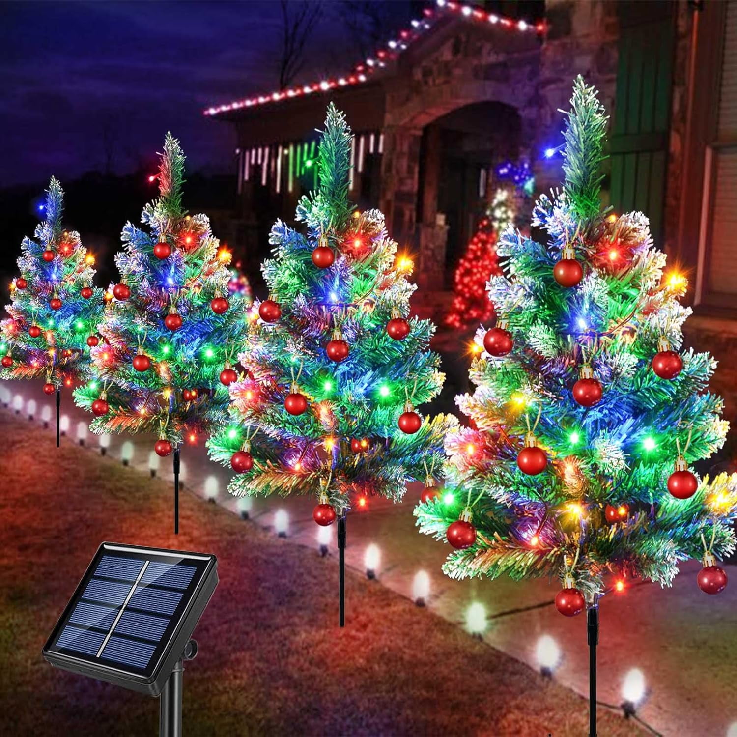 Upgraded 2-Packs Solar Christmas Tree Pathway Lights Outdoor Christmas ...