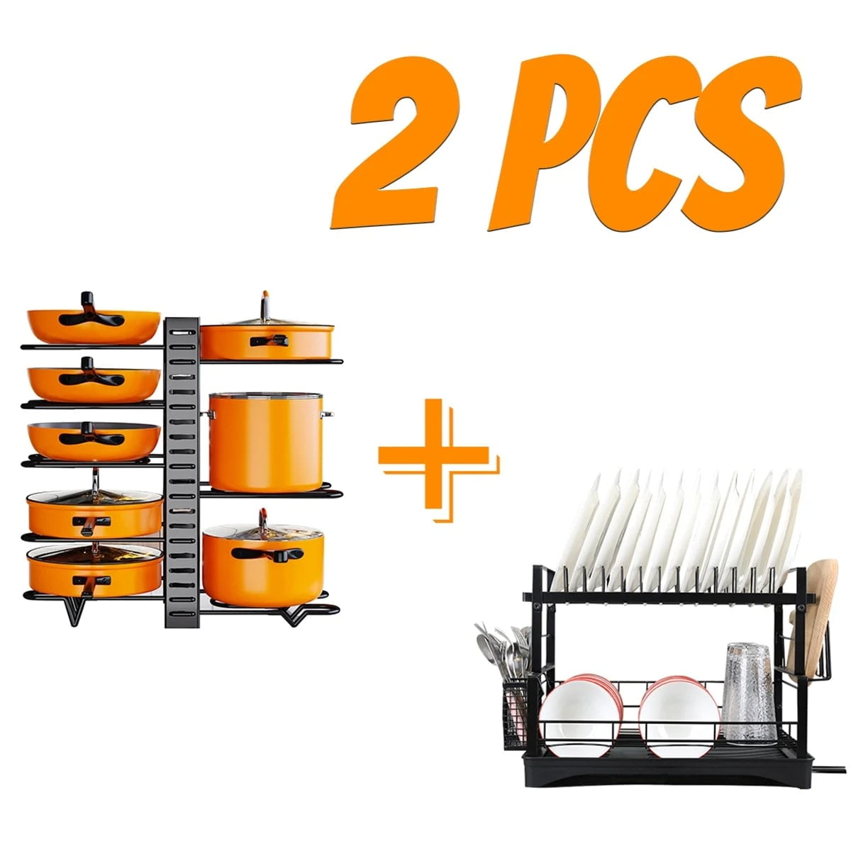 Upgraded 2 Piece Cookware Set Organizer Rack And Dish Drying Rack 8 ...