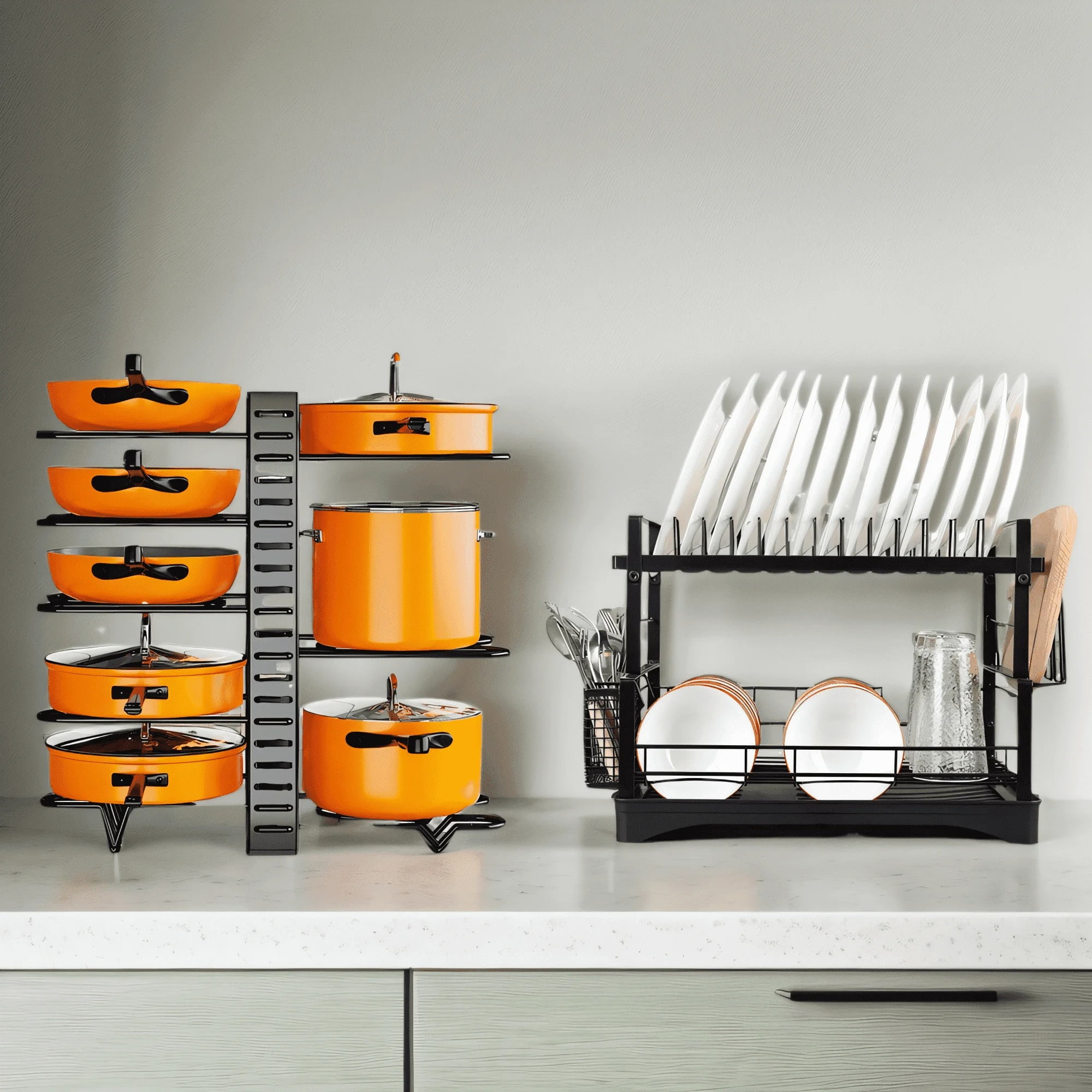 Upgraded 2 Piece Cookware Set Organizer Rack And Dish Drying Rack 8 ...