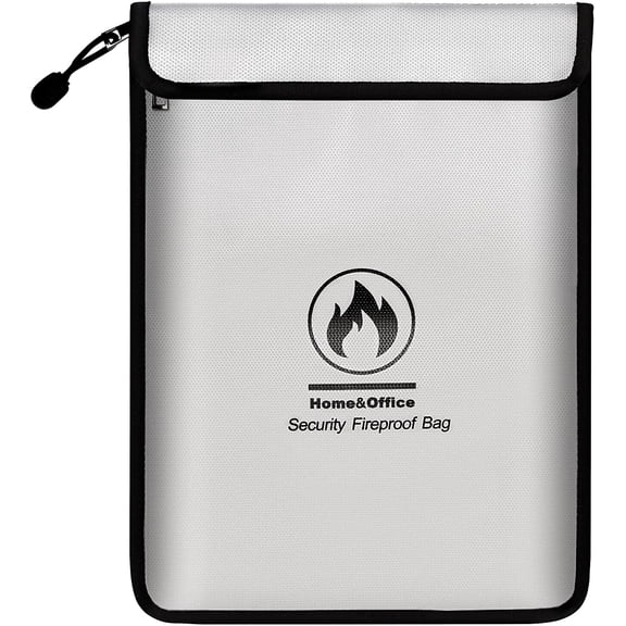 Upgraded 2 Pockets Fireproof Document Bag (2000F), 15" x 11"Waterproof File Bag with Zipper for Valuables Money Legal Documents and Tablet Portable Secure Filing Bag