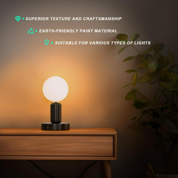 Upgraded 2 Polished Metal Desktop/Hanging Light Bulb Socket E26/E27 Lamp Base, Screw Light Bulb Extension Socket with 6 Feet Pure Copper Cord, On Off Switch Plug - Black