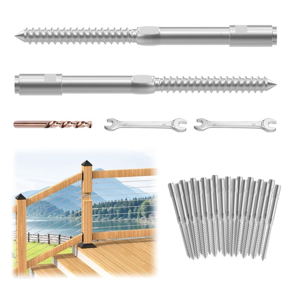 Upgraded 20 Pack 3/16" Swageless Lag Screws Left & Right for Wood Posts, Swageless Lag Screw Terminals, T316 Stainless Steel, Swageless Cable Railing Kit, Deck Wire Railing Kits