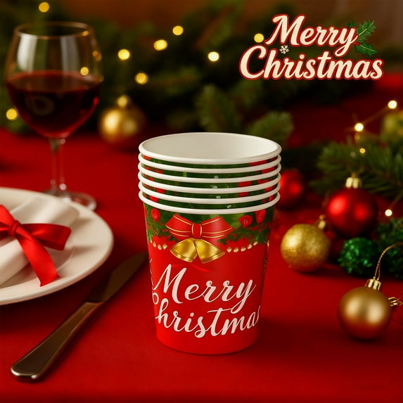 Upgraded 20-pack Christmas Party Supplies Christmas Disposable Paper Tableware Red Paper Cups A