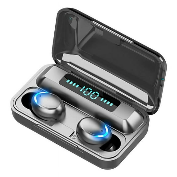 True Wireless Noise Canceling Earbuds with Mic Waterproof Bluetooth 5.0 Headphones Ear Buds with Charging Case Power Bank Black