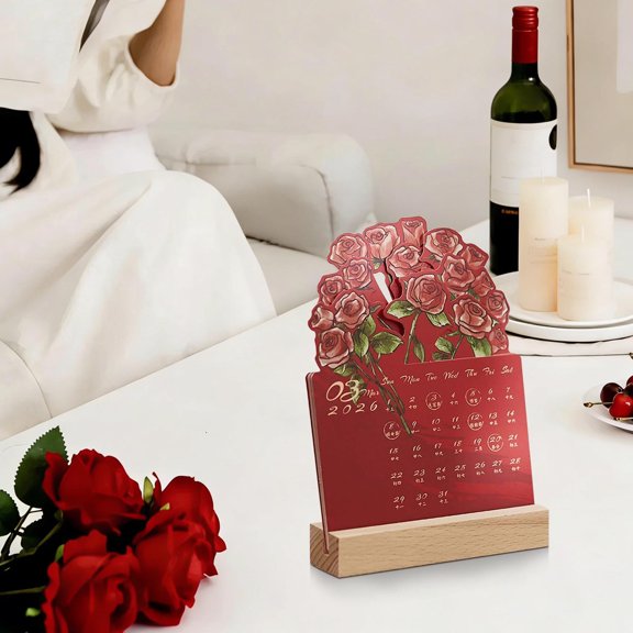 Upgraded 2026 Exquisite Rose Illustration Calendar Cute And High Value Desktop Ornament Countdown Calendar For Office And Home G