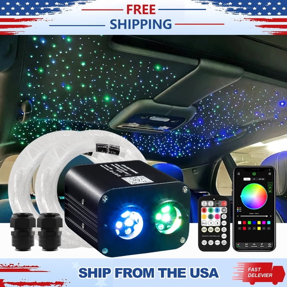 Upgraded 20W Dual Color Starlight Headliner Kit 600pcs*0.03in*9.8ft Fiber Optic Starlight Kit for Car Headliner Car Star Lights with Twinkle Effect and Music Mode Control by APP/Remote