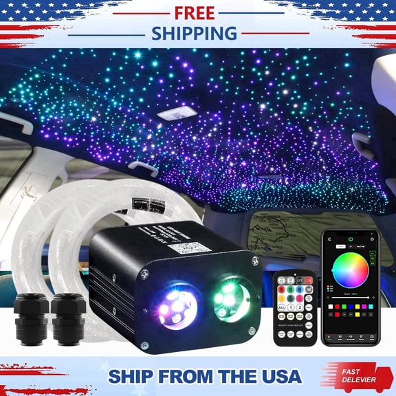 Upgraded 20W Dual Color Car Starlight Headliner Kit, 800pcs 0.03in 9.8ft Fiber Optic Star Lights, Twinkle Effect & Music Sync Mode, DIY Car Roof Interior Decoration Fiber Optic Kit