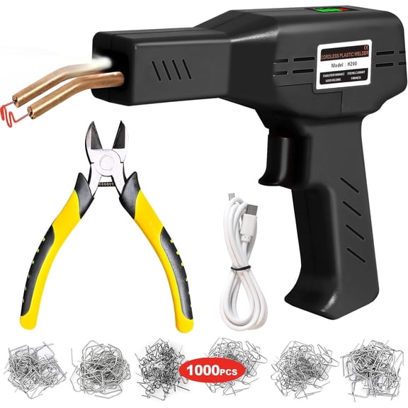 Upgraded 220W Cordless Plastic Welder, 1000PCS Staples, USB Rechargeable Cordless Car Bumper Repair Kit with 5000mAh Battery,Hot Stapler Kit, Plastic Welding Kit, Plastic Repair Kit Black-Cordless