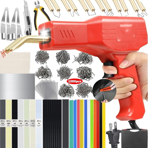 Upgraded 220W Plastic Welder, 2 in 1 Plastic Welding Kit Plastic Repair Welder Kit 1000PCS Hot Stapler Soldering Gun with 100PCS Plastic Welding Rods Car Bumper Repair Kit for Most Plastic Repair