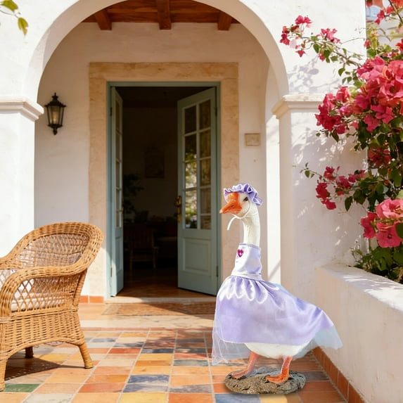 Upgraded 23 In Porch Gooses Clothes Green Plants Gardening Style Shawl Scarf Gooses Statue Lawns Holiday Decoration M