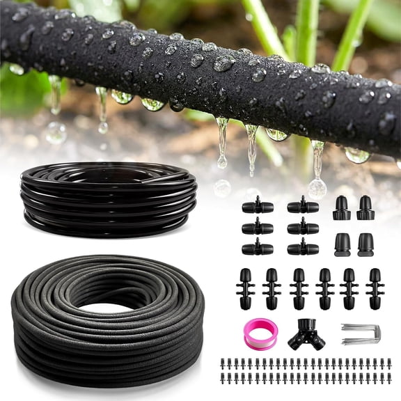 Upgraded 230FT Drip Irrigation System with 1/4" Soaker Hose -Weeping Technology for Deeper Root Watering,Garden Watering System for Raised Beds, Greenhouse, Lawn - Save 70% Water