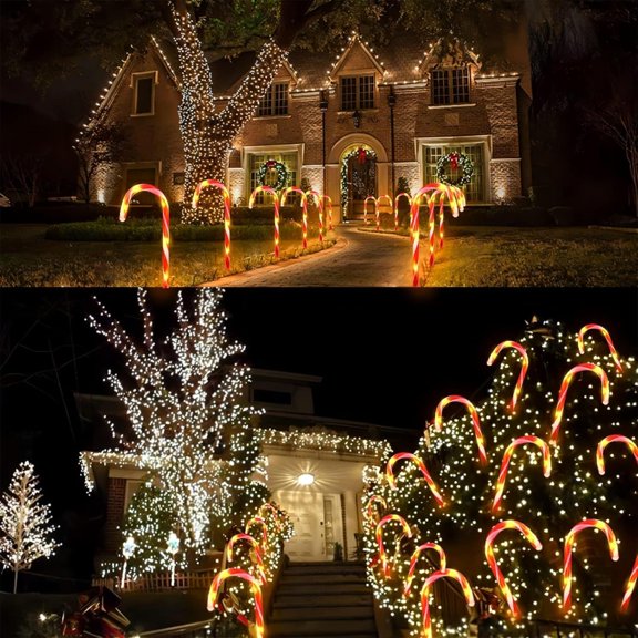 Upgraded 24 Pack Solar Candy Cane Lights Outdoor, Solar Christmas Lights Outdoor Waterproof with 8 Modes, Xmas Pathway Candy Cane Christmas Decorations Outside for Garden Lawn Yard Party$$