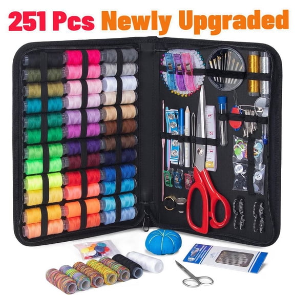 Upgraded 251 Pcs Sewing Kit Gifts for Mom Grandma Women Men Beginner Traveler, Portable Sewing Supplies Accessories Contains Thread, Needles, Scissors, Dorm Room Essentials