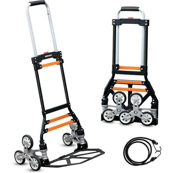 Upgraded 280 Lbs Heavy-Duty Stair Climbing Folding Hand Truck Dolly, 6-Wheel Portable Cart for Moving, Luggage, Groceries & Office Use