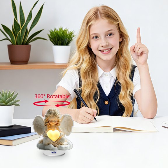 Upgraded 2D Eternals Cherub With Heart and Star Rotating Acrylic Decoration Whimsical Valentine Table Centerpiece Romantic Moving ornament for Shelf or Desk S