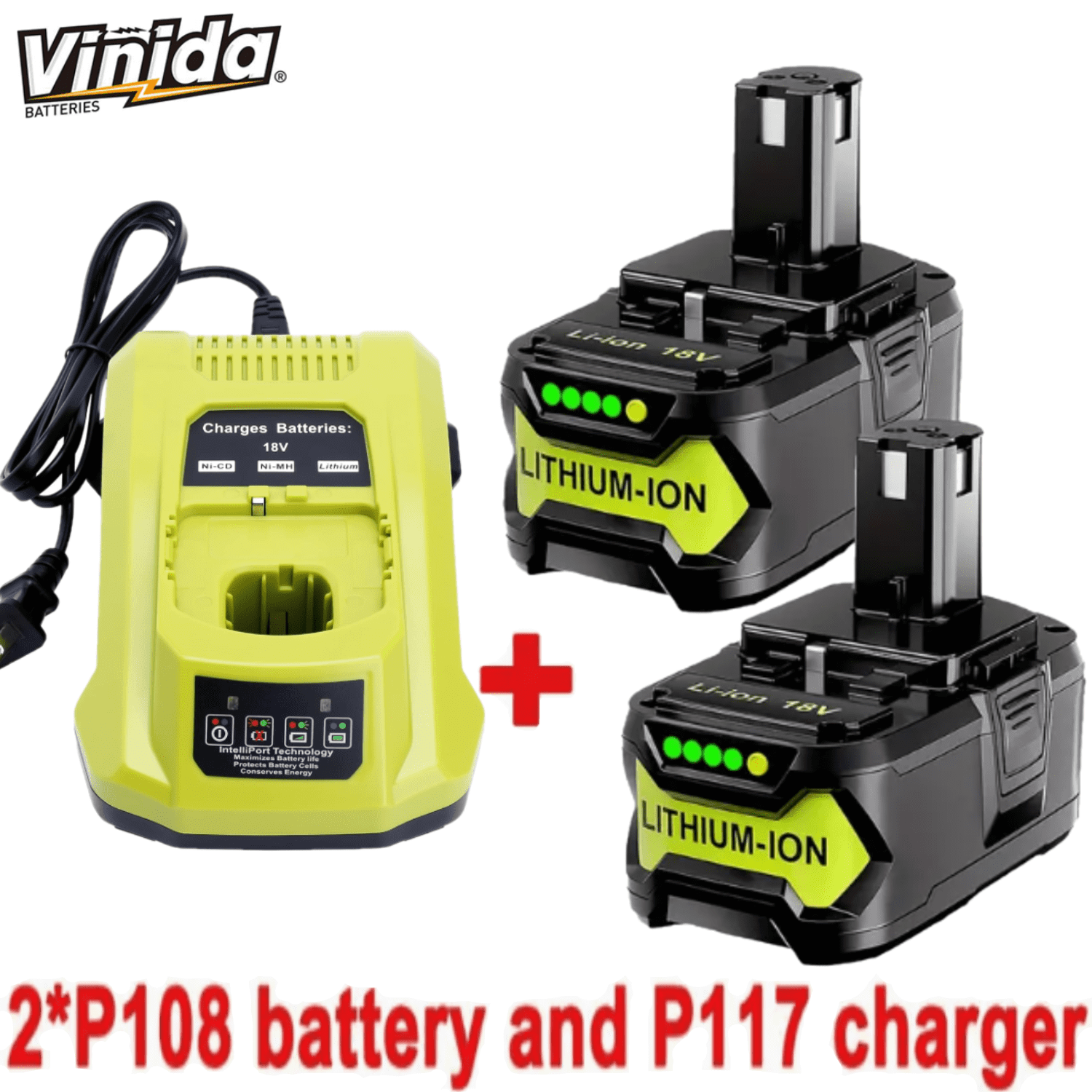 Upgraded 2Pack 8.0Ah Replacement for Ryobi 18V Battery with P117 Charger Compatible with Ryobi 18 Volt ONE+ Plus P102 P108 P109 Cordless Tools