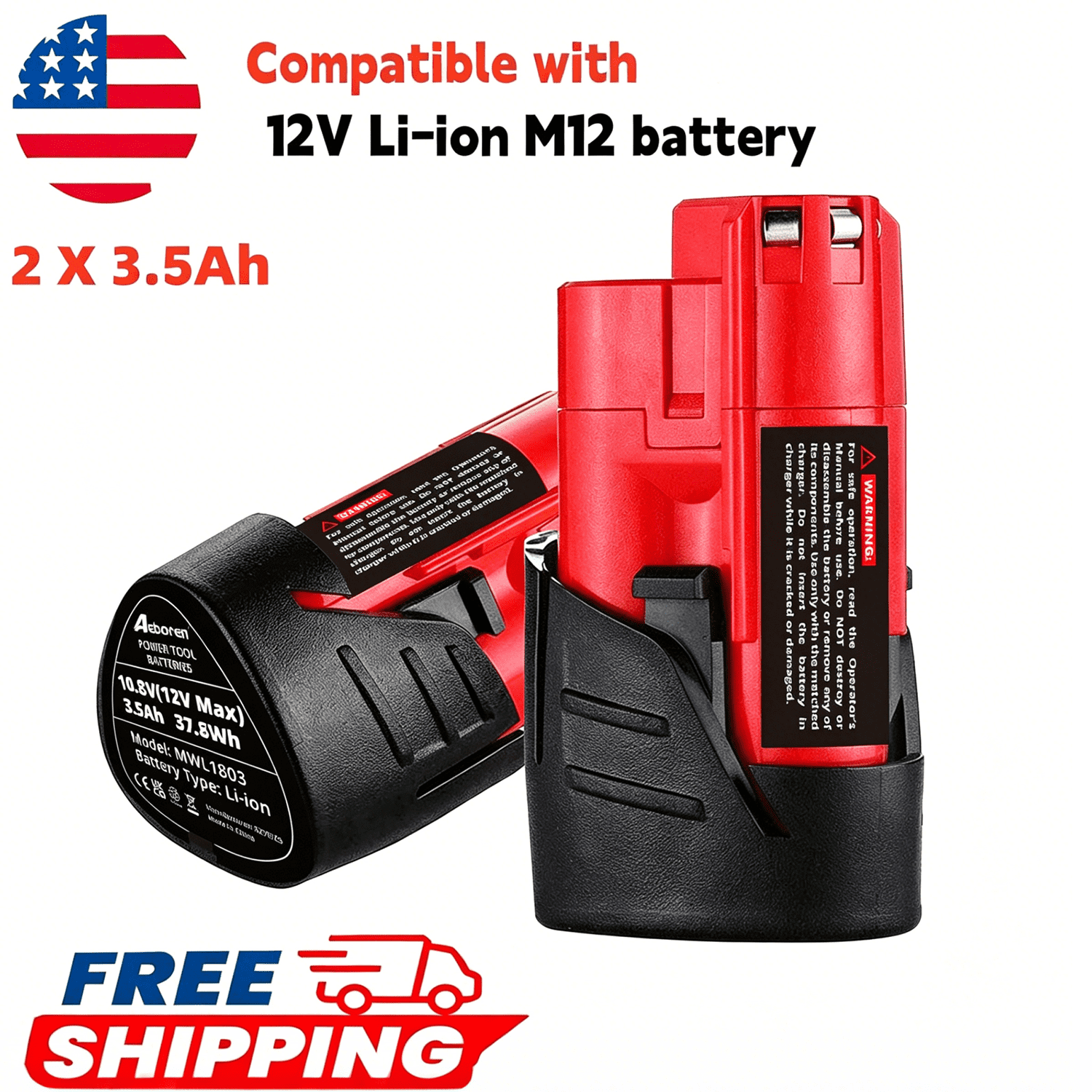 Upgraded 2Pcs 3.5Ah 12V M12 Batteries Replace for Original M12 Battery Compatible with 12V 48-11-2420 48-11-2401 48-11-2402 48-11-2430 48-11-2440 Cordless Power Tools and Charger
