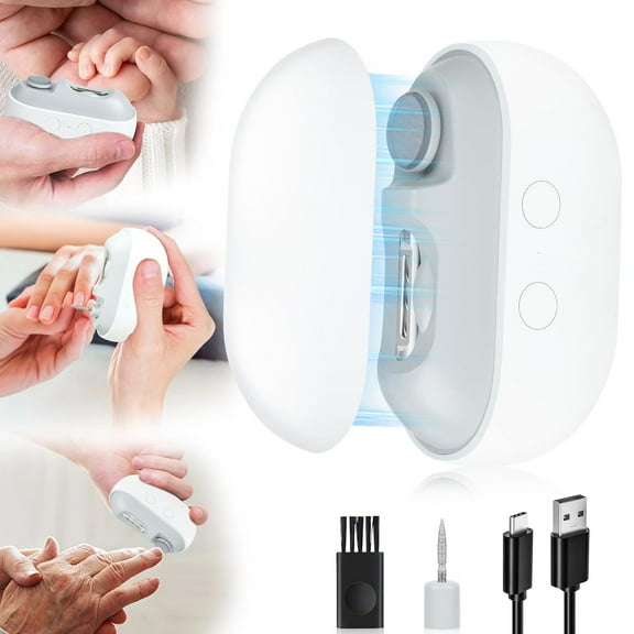 Upgraded 3 in 1 Electric Nail Trimmer and Polisher with Clip Storage & LED Light, 2 Speed Automatic Nail Clipper for Seniors and Adults, Frosted White