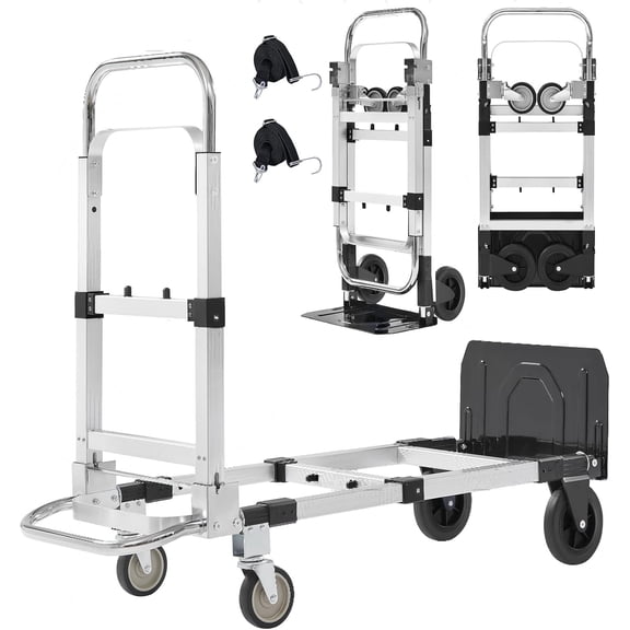 Upgraded 3 in 1 Folding Hand , 600lbs Capacity, Heavy Duty Convertible with Retractable Handle and 4 Rubber Wheels, Collapsible Cart for Moving , Office, Warehouse (Black)