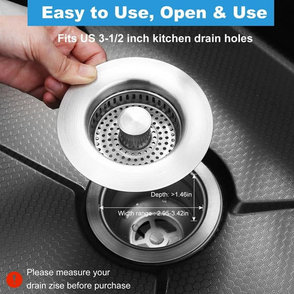 Upgraded 3 in 1 Kitchen Sink Drain Strainer - Stainless Steel Sink Stopper, Anti-Clogging Sink Food Catcher Basket, Fast Drainage Odor Filter Sink Plug Pop up Sink Stopper with Copper Bounce Core