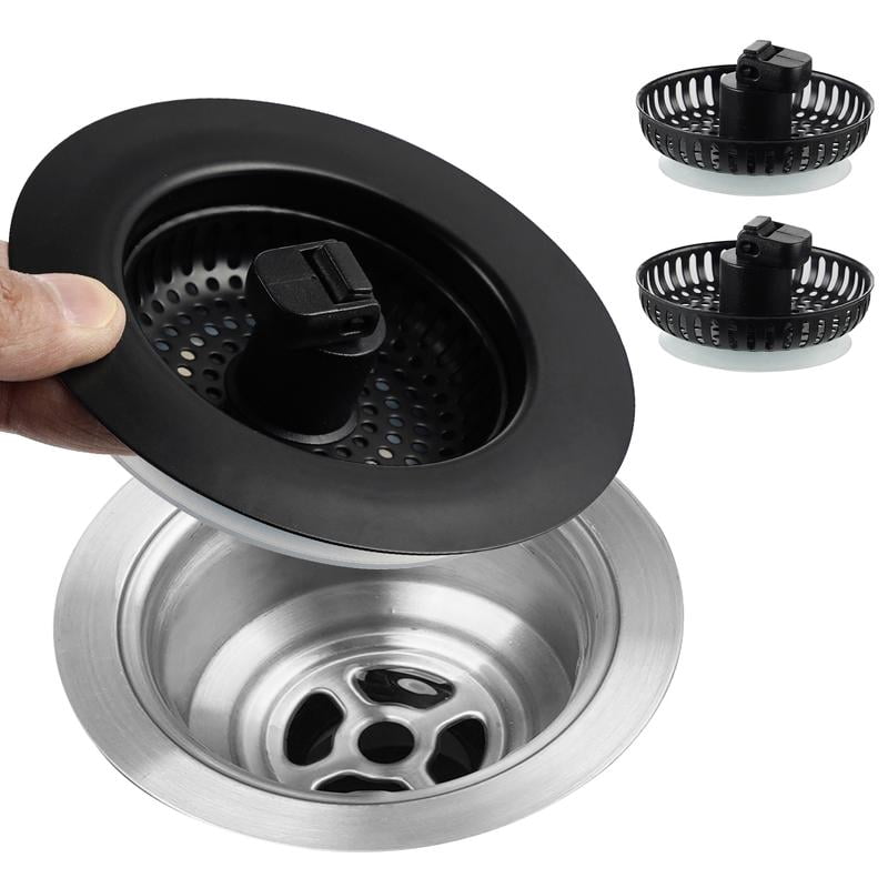 Upgraded 3 In 1 Kitchen Sink Drain Cover - 304 Stainless Steel Pop-Up Strainer Stopper & Basket For 3.5 Inch US Standard Drains