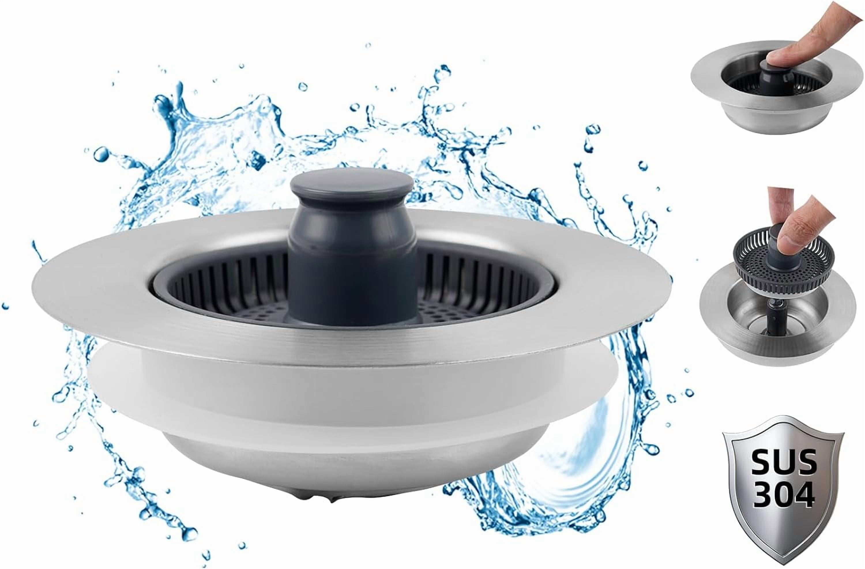 Upgraded 3 in 1 Kitchen Sink Drain Strainer and Stopper Combo, Stainless Steel Metal Pop Up Sink Stopper, Anti-Clogging Basket Strainer with Handle for US Standard 3-1/2 Inch Drain