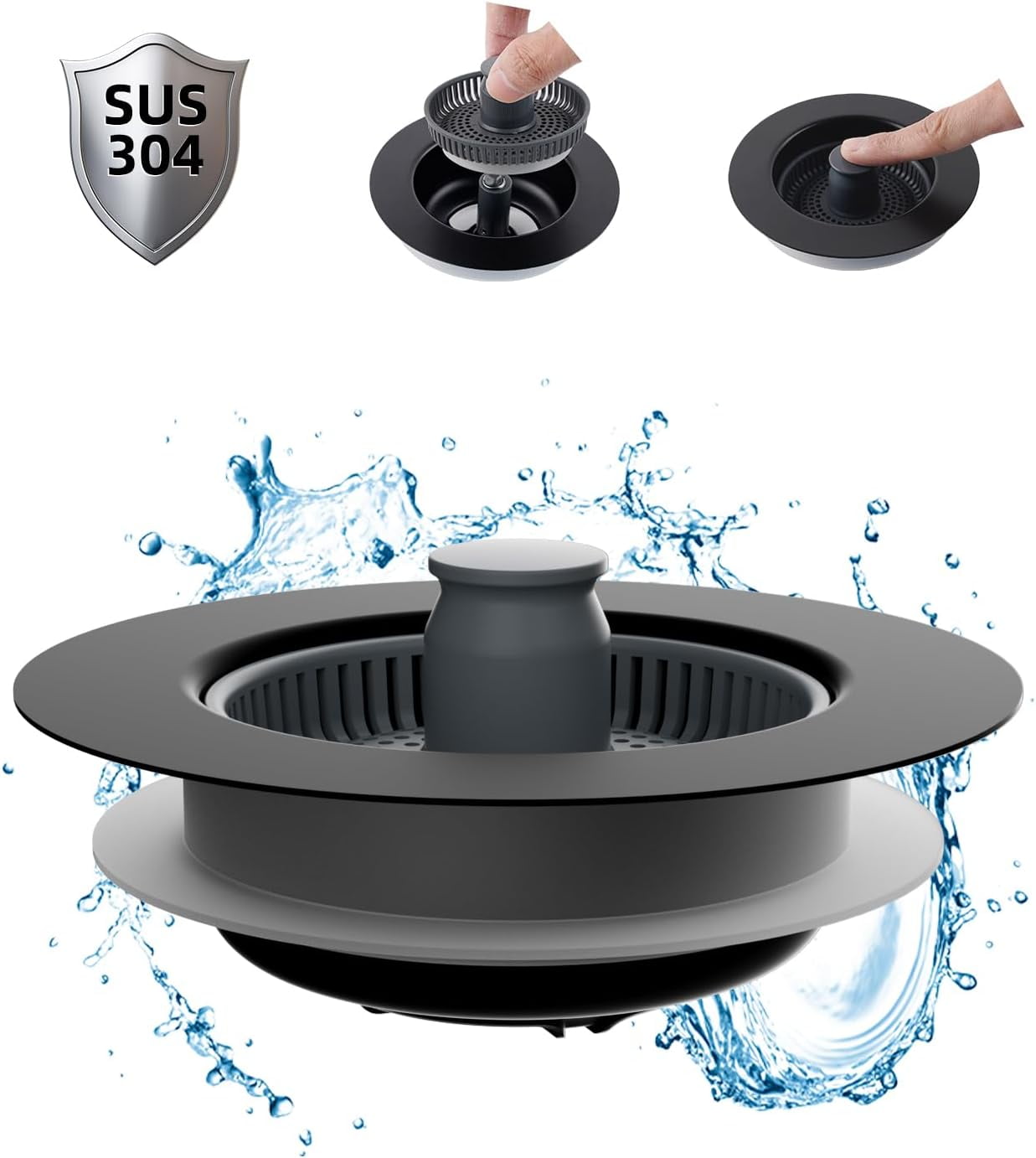 Upgraded 3-in-1 Kitchen Sink Drain Strainer – Stainless Steel Pop-Up Sink Stopper Combo, Anti-Clogging Basket Filter For US Standard 3-1/2 Inch Drain