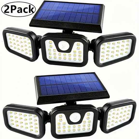 Upgraded 3-Head Solar Security Light with Motion Sensor - 500-800 LED 270° Wide Angle Flood Light, 3 Modes, Remote Control & Low Voltage for Garage, Driveway, Yard & Patio
