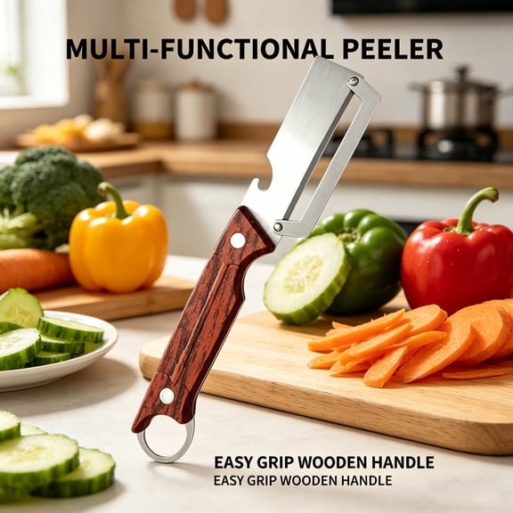 Upgraded 3-In-1 Multifunctional Kitchen Gadget Combining Fruit Vegetable Peeler and Bottle Opener, Labor-Saving Sharp Blade, Durable Safe Material for Daily Food Prep and Beverage Opening Use, B