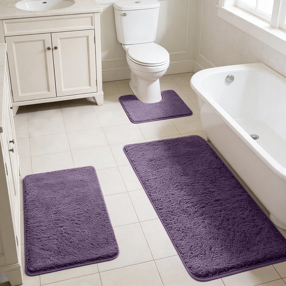 Upgraded 3-Piece Memorys Foam Bathroom Rug Set Soft Non Slide Bath Mat Absorbent Bath Rug Perfects For Bathroom Laundry Room Mat Bathroom Mat Bathroom Accessories X