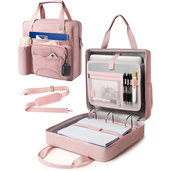 Upgraded 3 Rings Zipper Binder Organizer 3 Inch Zippered Binders with Strap Large Zip Up Portfolio Folder Bag with 9 Pockets 13" 14" Laptop Compartment for Office Travel,