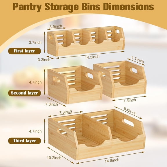 Upgraded 3 Tier Bamboo Pantry Storage Bins - Stackable Potato and Onion Storage Bin, Storage Baskets Airflow Vent Vegetable and Fruit Organizer with Handle, for Kitchen, Livingroom,Bathroom