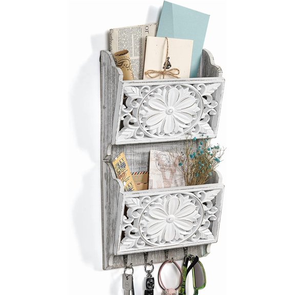Upgraded 3-Tier Large Coat Rack Wall Mount with Shelf, 4 in 1 Versatile Coat and Key Hanger Wall Mount, 32-inch Entryway Wall Shelf with 12 Hooks and Mail Holder for Living Room Bedroom Bathroom