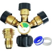 Upgraded 3 Way Propane Splitter QCC/POL with Gauge and Shut-Off Valve, Propane Tank 3 Y Splitter Adapter, Propane LP Tank Fuel Tee Gauge Adapter Fitting 3 Way Propane Gas Splitter for Propane Tank