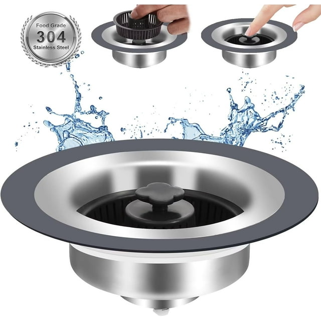 Upgraded 3 in 1 Kitchen Sink Drain Strainer and Stopper, Stainless