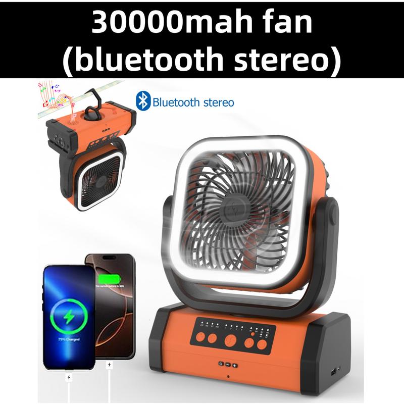 Upgraded 30000mAh Battery Fan with Bluetooth Audio, LED Light & Remote Control, USB-C Rechargeable, Perfect for Camping, Power Outage, Office, Home, Fishing