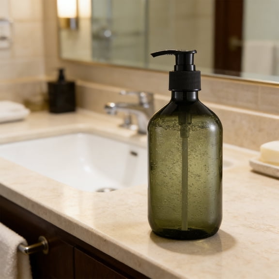 Upgraded 300ml Hand Soap Dispenser, Refillable Plastic Pump Bottle, for Shower Gel Shampoo Lotion, Bathroom Kitchen, 6.5" Green