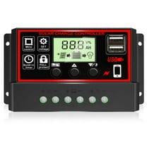 [Upgraded] 30A Solar Charge Controller,Black Solar Panel Battery Intelligent Regulator with Dual USB Port 12V/24V PWM Auto Paremeter Adjustable LCD Display (30a)