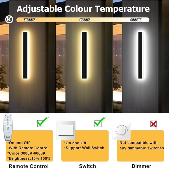 Upgraded 31inch 2pcs Modern Outdoor Wall Light,4.33 Inch Wide Dimmable Linear Outdoor Wall Sconce Waterproof Ip65,Black LED Long Outdoor Lights for Garage Front Door Exterior Wall Lights