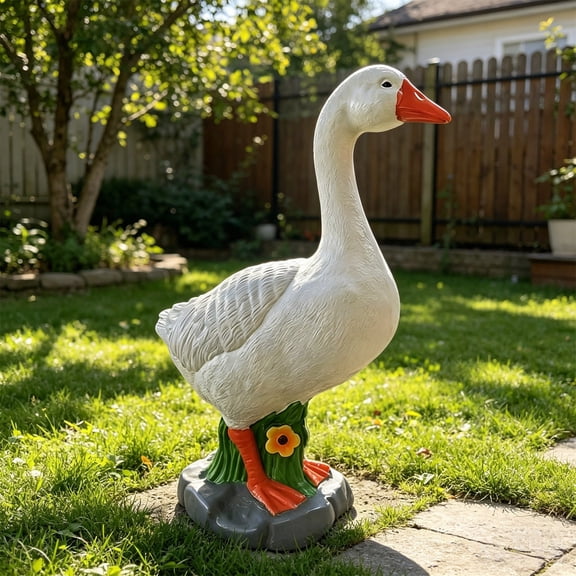 Upgraded 32cm Resin Goose Statue, Hollow Fillable Base Animal Figurine, Realistic Ornament for Yard Garden Porch Landscape Decor