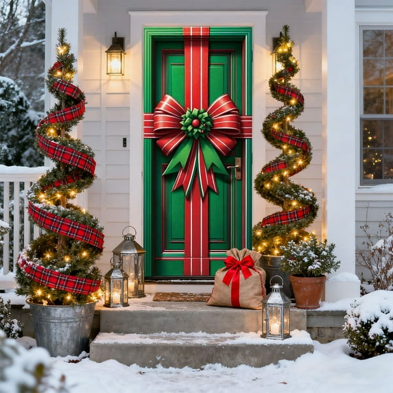 Upgraded 35 X 71 Inch Christmas Door Cover Christmas Door Curtain Christmas Day Door And Wall Decoration Festival Party Decoration G