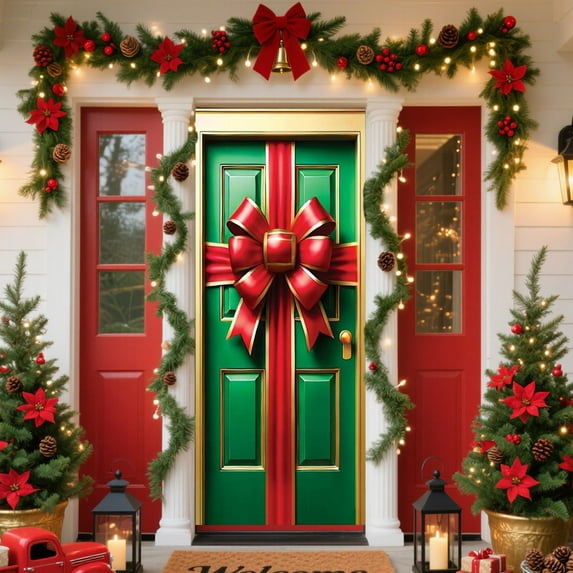 Upgraded 35 X 71 Inch Christmas Door Cover Christmas Door Curtain Christmas Day Door And Wall Decoration Festival Party Decoration X